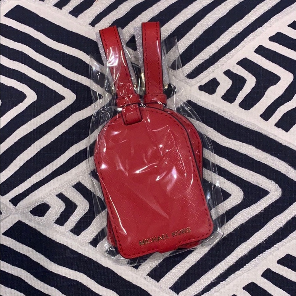 NWT Michael Kors Red Leather Luggage Tags (2)